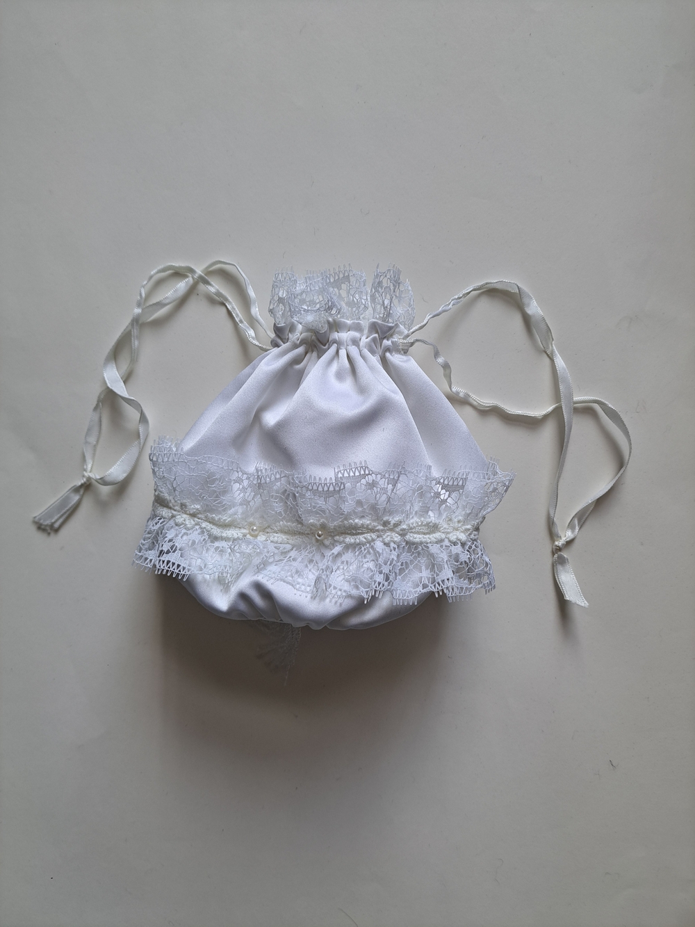 White Lace Satin Lingerie Panty • Pearl Detail • Romantic Vintage Look